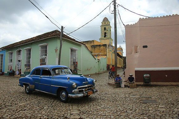 Old Car and Cathedral in Trinidad